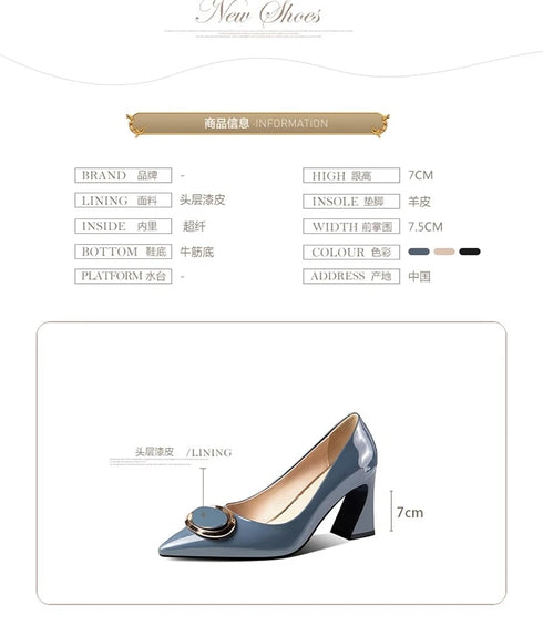 Elegant Pointed Toe Mary Janes with Patent Leather Buckle and Comfortable Middle Heel for Women